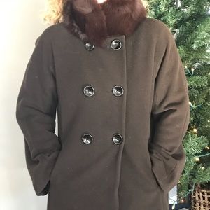 Wool Dress Coat w/Fur Collar